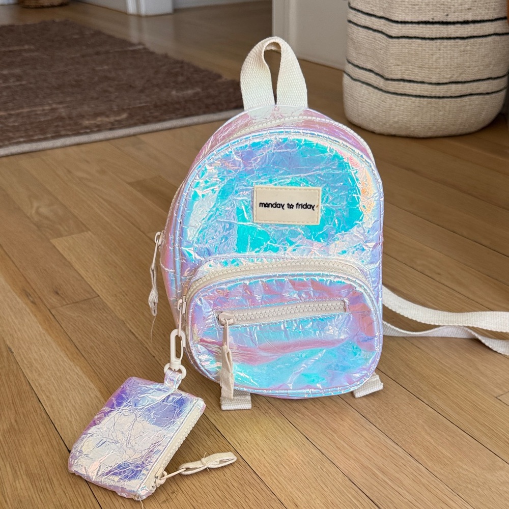 Iridescent Mini Backpack with Coin Pouch - Iridescent Pastel